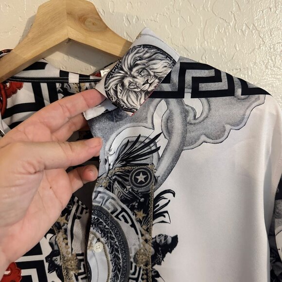 Pavini Long Sleeve Button Up Gold Baroque Lion Dress Shirt - Picture 7 of 10